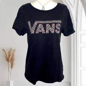 Early 2000's Y2K Skater Grunge Black Vans Cherry Print Graphic T-Shirt S Cotton